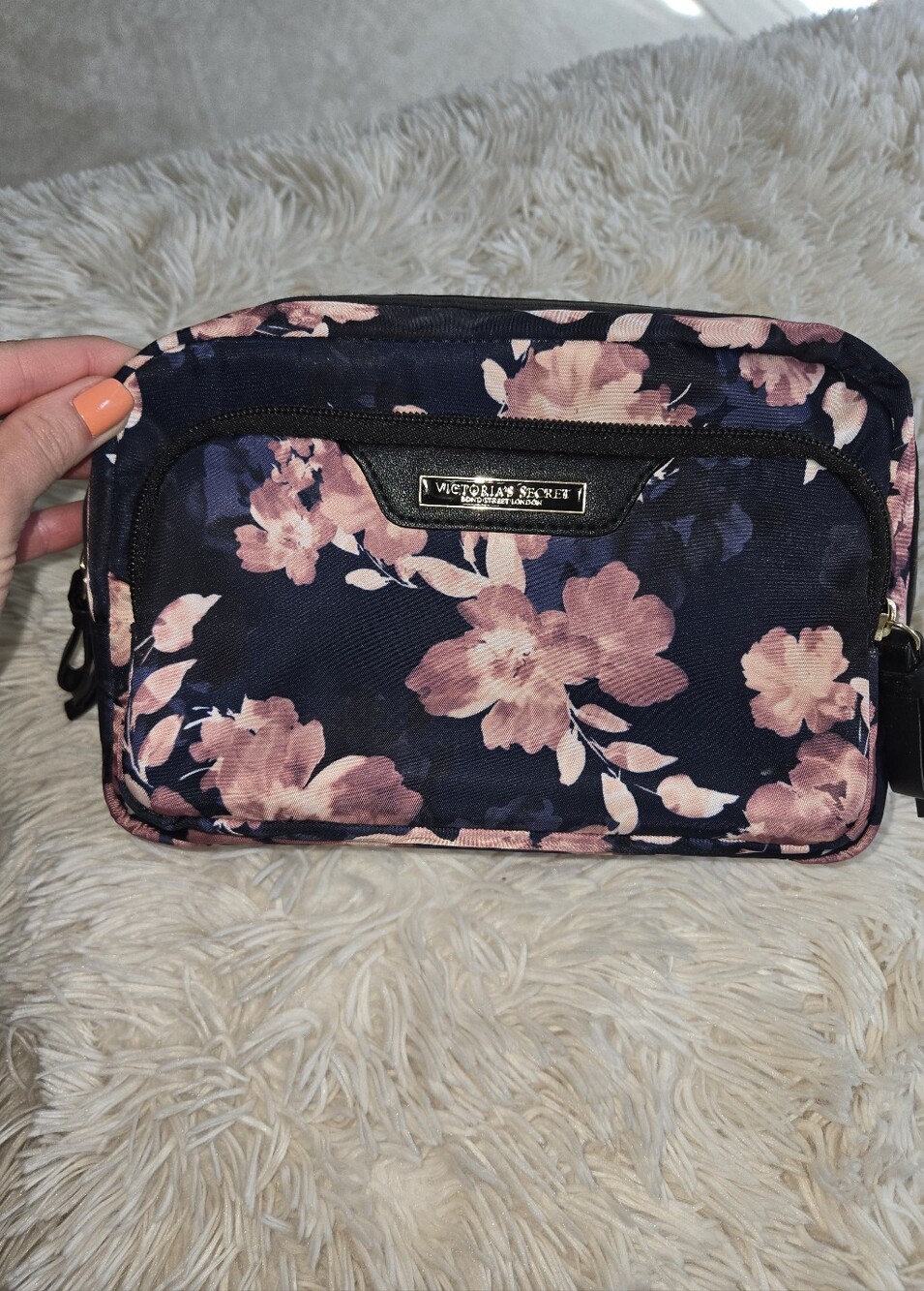 Victoria's Secret Navy Floral Cosmetic Bag